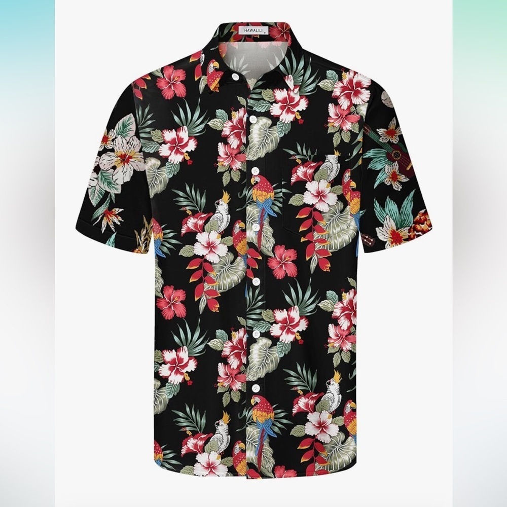 Hawaiian Floral Men's Shirt - Black